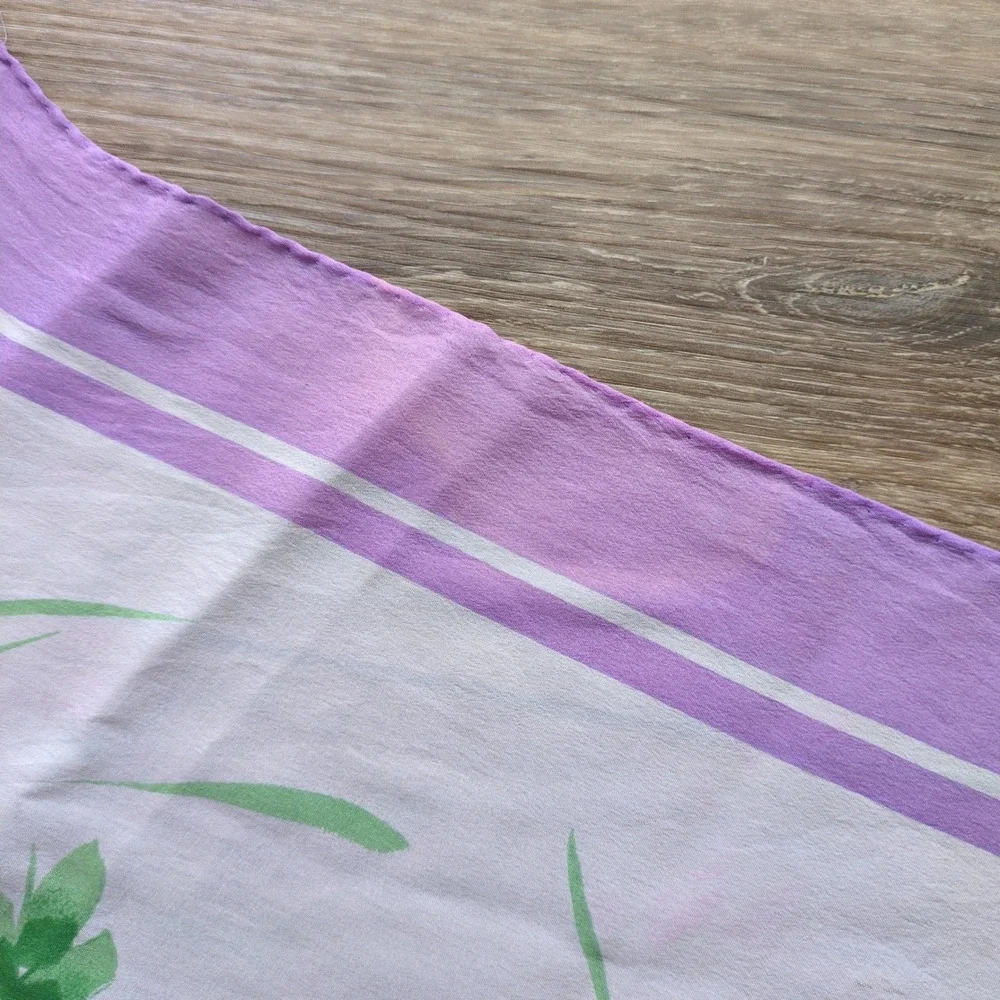 Vtg 60s/70s Vera Neumann Floral Silk Scarf Purple Pink Blue Roses Sheer Square